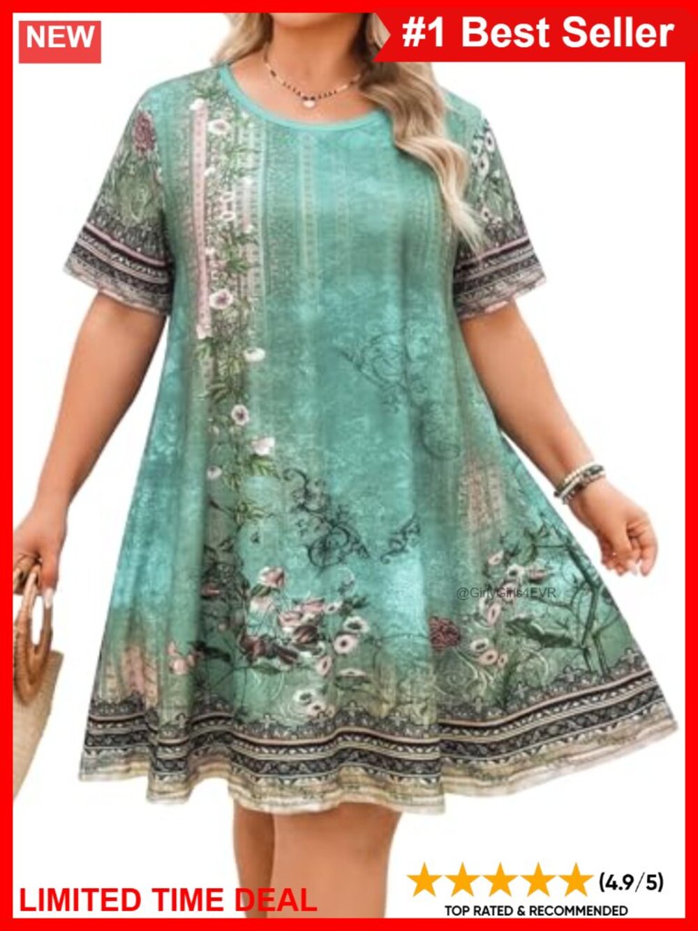 Plus Size Summer T Shirt Dress Short Sleeve with Pockets Casual Beach